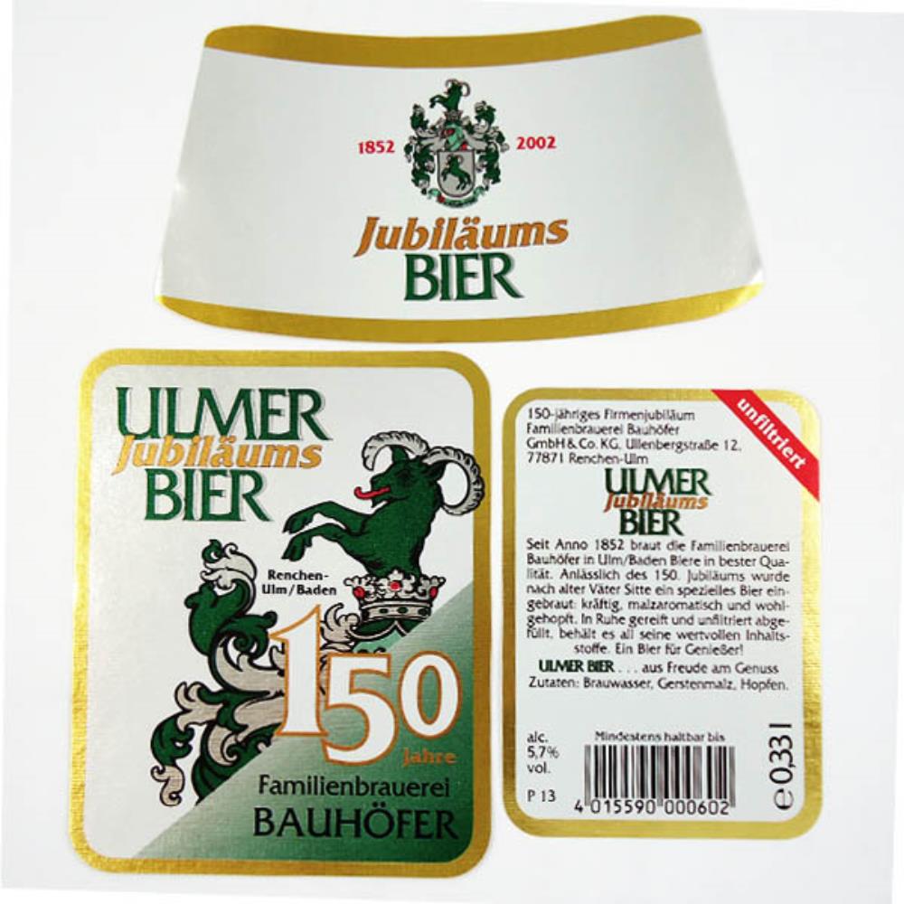 Rótulo de Cerveja Alemanha Ulmer Jubilaums 150 Jah