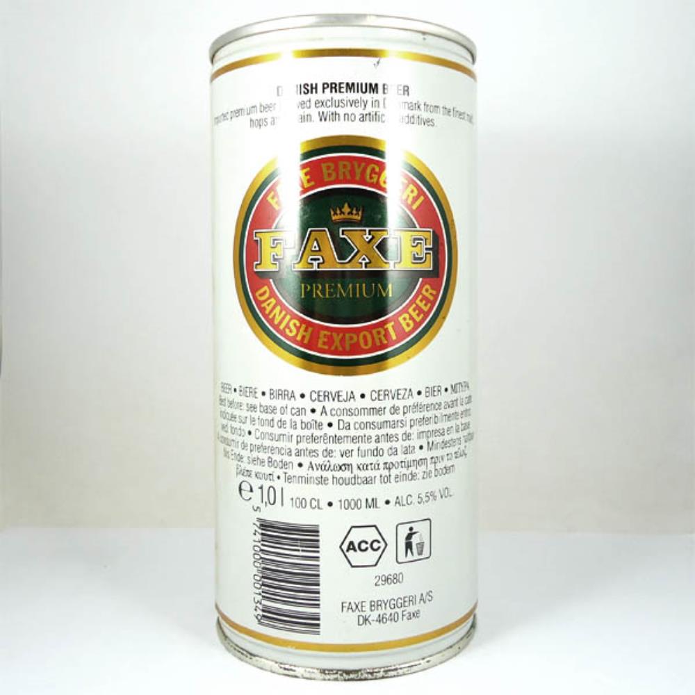 Lata de cerveja Dinamarca Faxe Premium 1 Litre