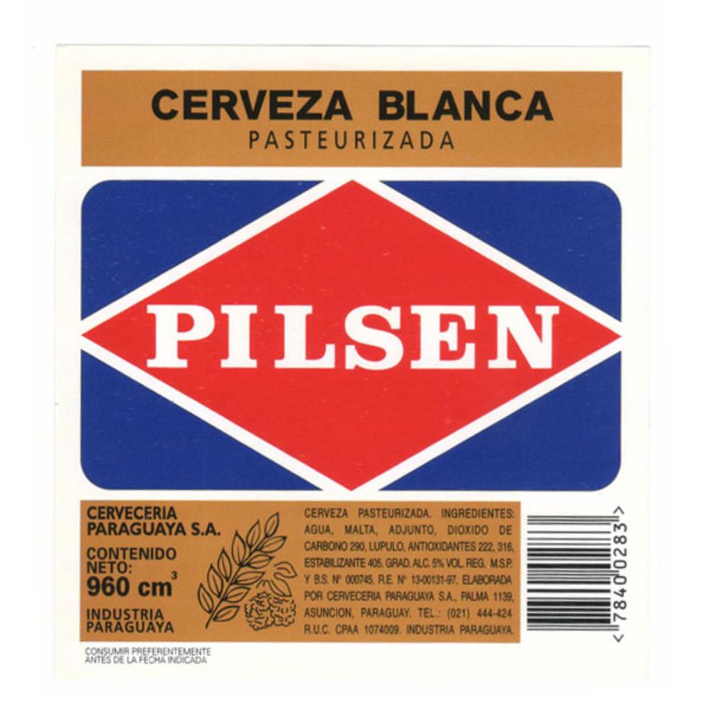 Paraguai Pilsen Cerveza Blanca 960cm³ 2