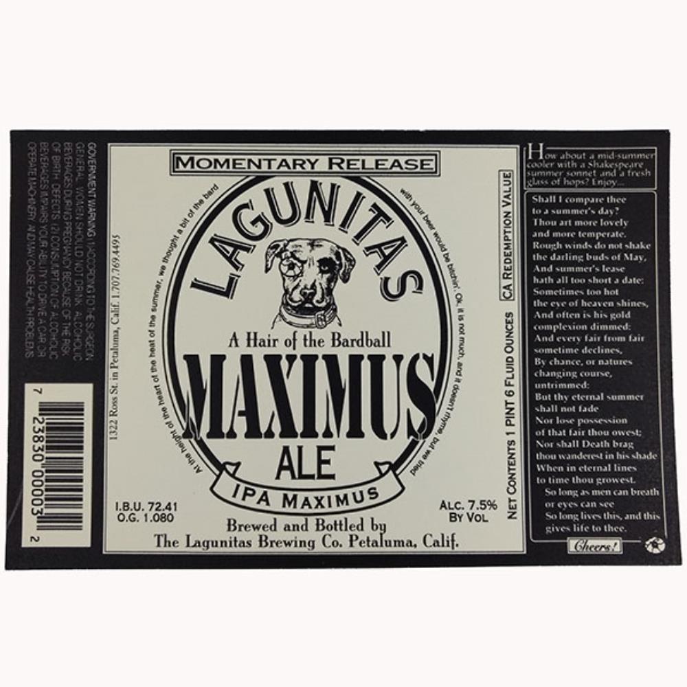 Rótulo de Cerveja EUA Lagutinas Maximus ALE