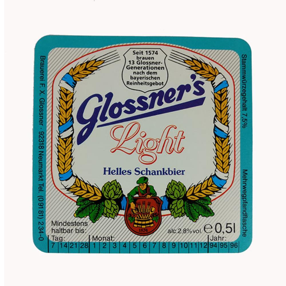 Rótulo de Cerveja Alemanha Glossners Light