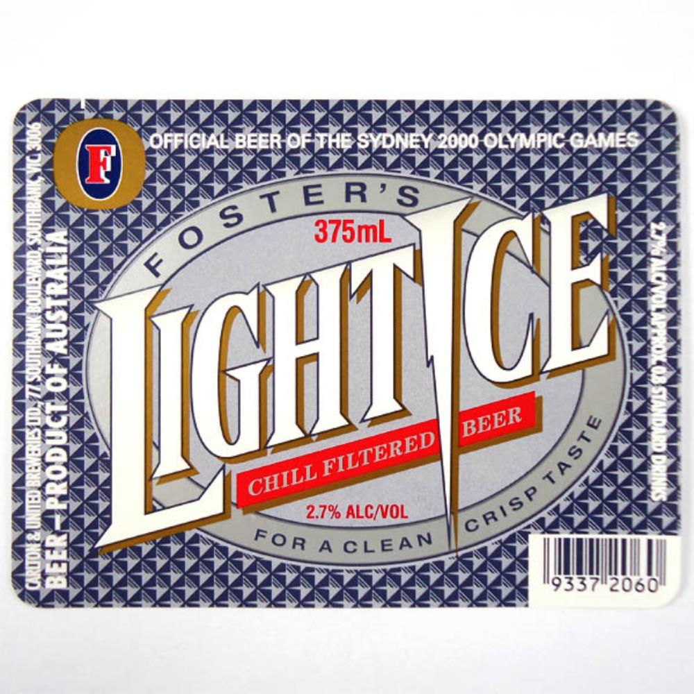 Rótulo de Cerveja Austrália Fosters Light Ice 2