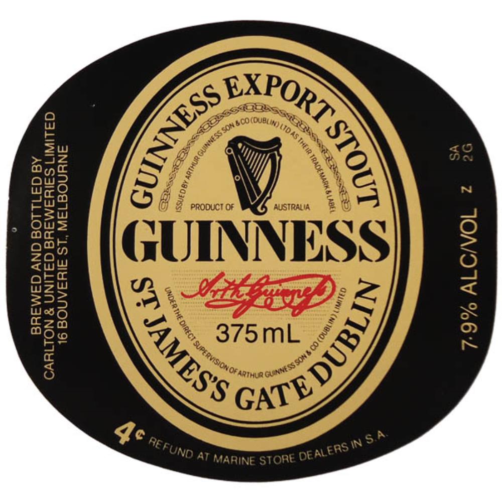Rótulo de Cerveja Austrália Guinness 375ml 4¢ Refu