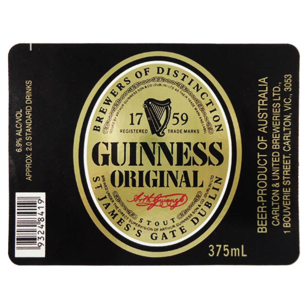Rótulo de Cerveja Austrália Guinness Original 375m