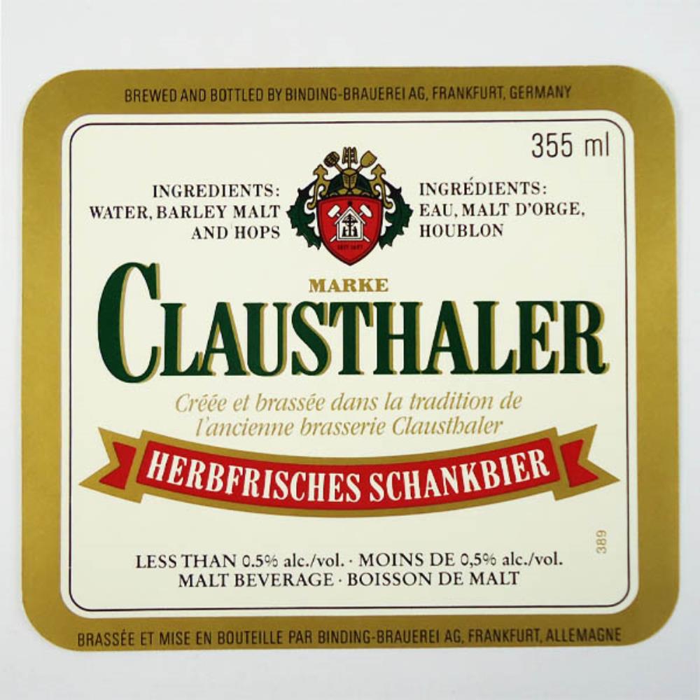 Rótulo De Cerveja Alemanha Clausthaler Herbfrische