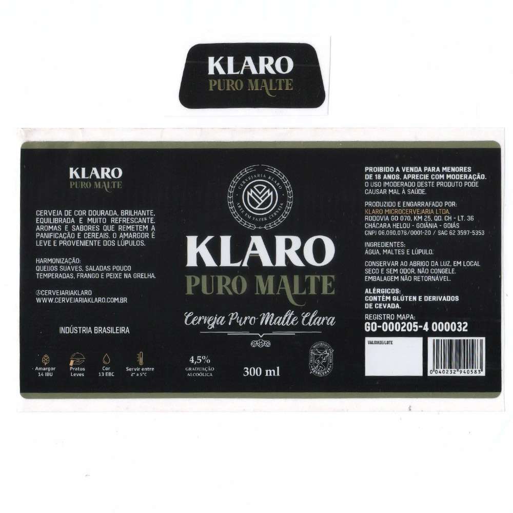 Klaro - Puro Malte Cerveja Puro Malte Clara
